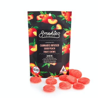 Photograph of product: Chews - Sour Peach Oui'd - 20Pcs - 100mg