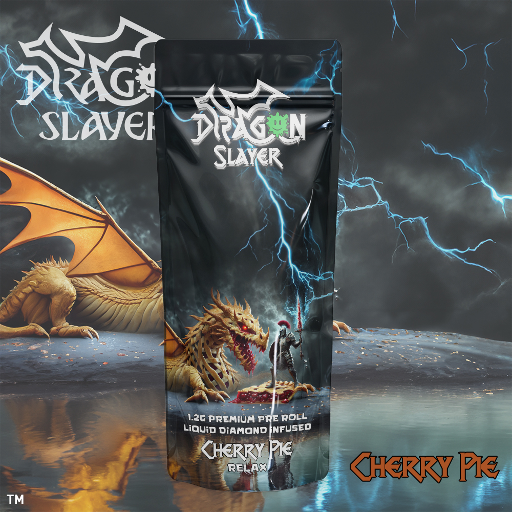 Photograph of product: Dragon Slayer - Liquid Diamond Pre-roll 1.2g - Cherry Pie - Relax