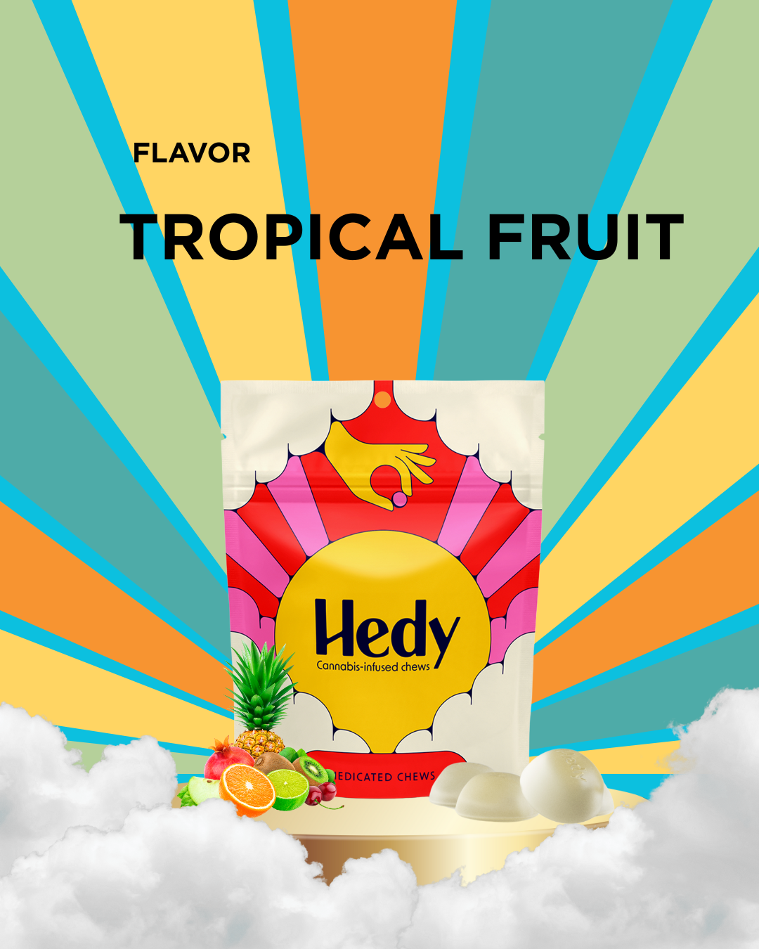 Photograph of product: Hedy Simply Chews 100mg - RSO - Tropical Fruit - 10 Ct