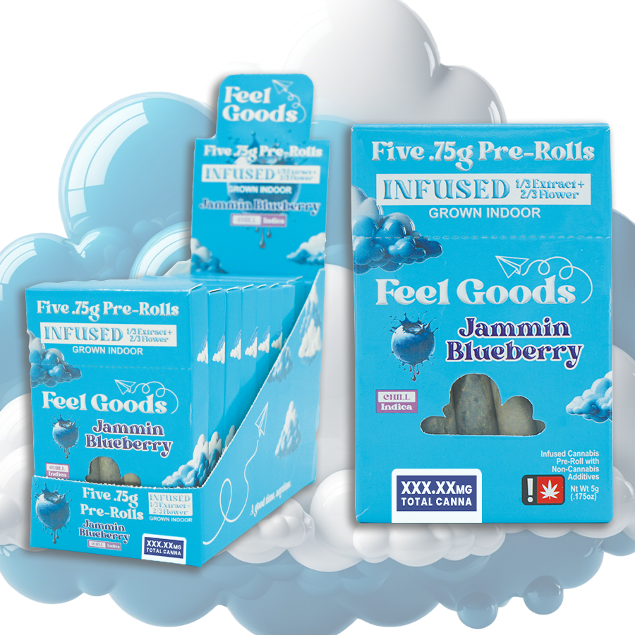 Photograph of product: Feel Goods Jammin Blueberry Flavor Infused Preroll 5 Pack