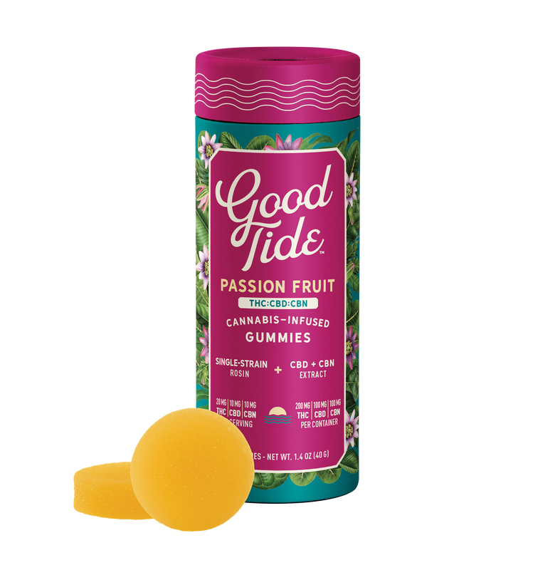 Photograph of product: Good Tide | Passion Fruit | 2:1:1 TH-oui/CBD/CBN Oui'd Gummies | 200mg
