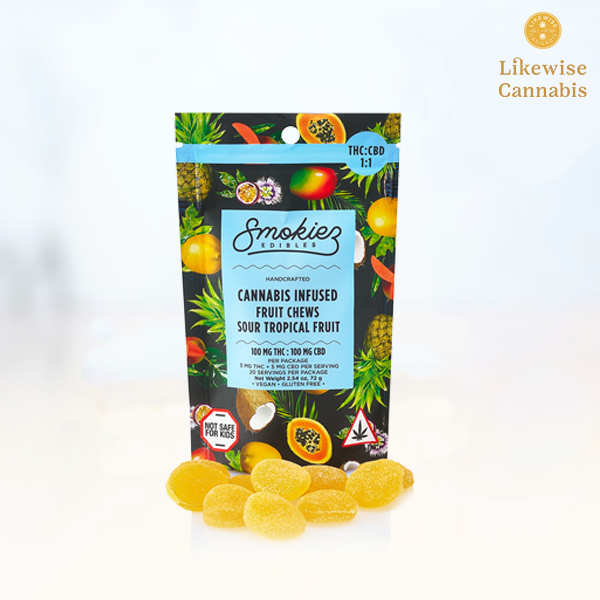 Photograph of product: 10-PACK 100MG 1:1 TROPICAL GUMMIES CBD:TH-oui