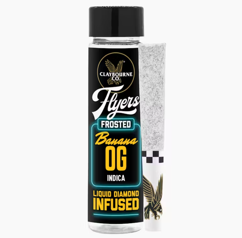 Photograph of product: Claybourne Co Flyers Frosted Banana OG Oui'd Infused Preroll 2pk 1g