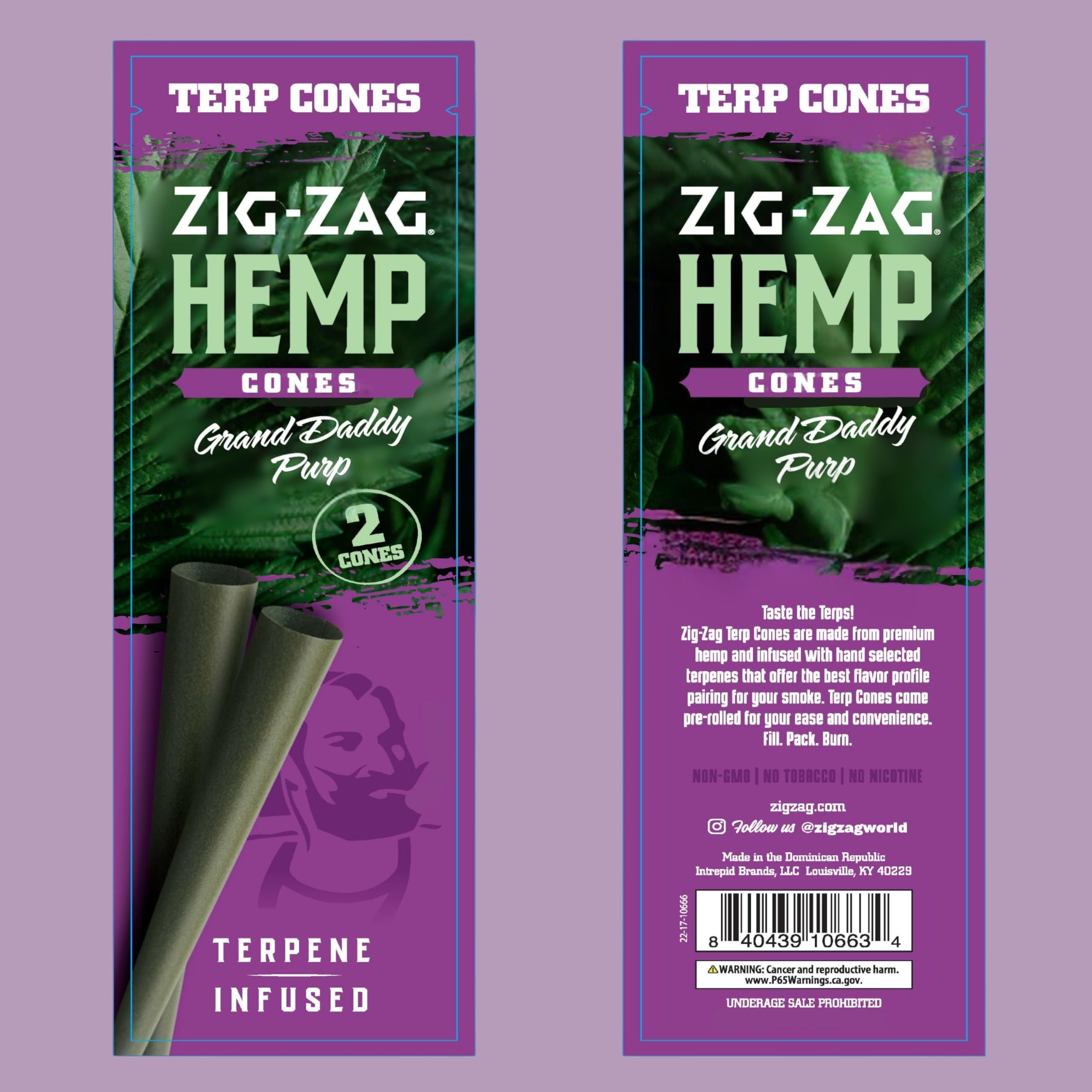 Photograph of product: Zig Zag Hemp Cones Grand Danny Purp