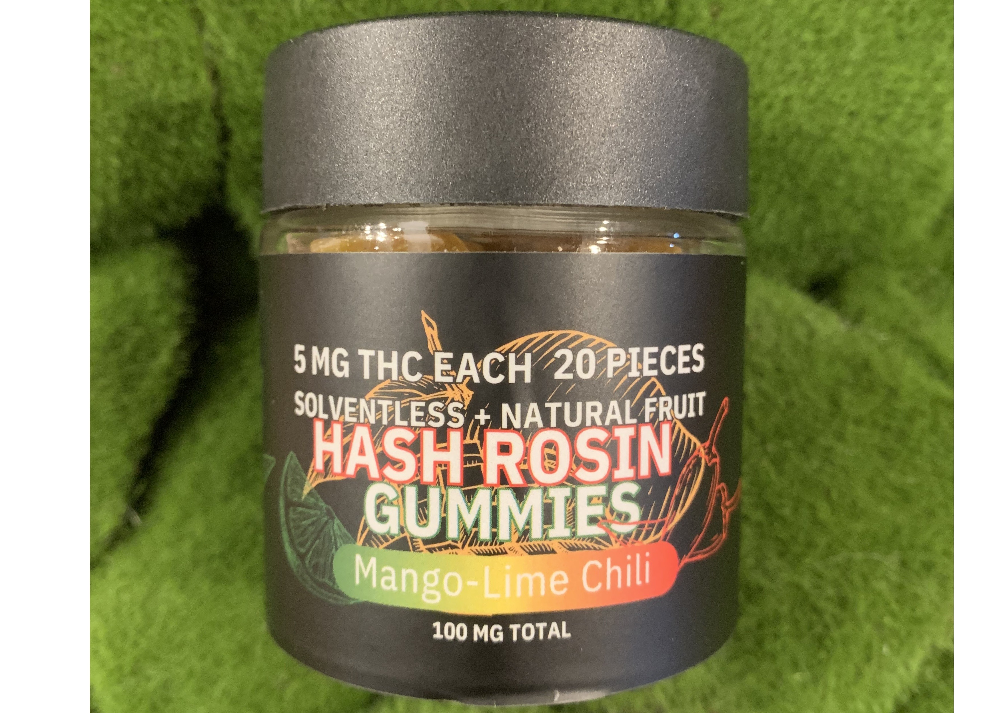 Photograph of product: 100mg Edible Pack | Mango Chili Lime au chocolat Rosin Gummies | Vermont Medicine Man Botanicals