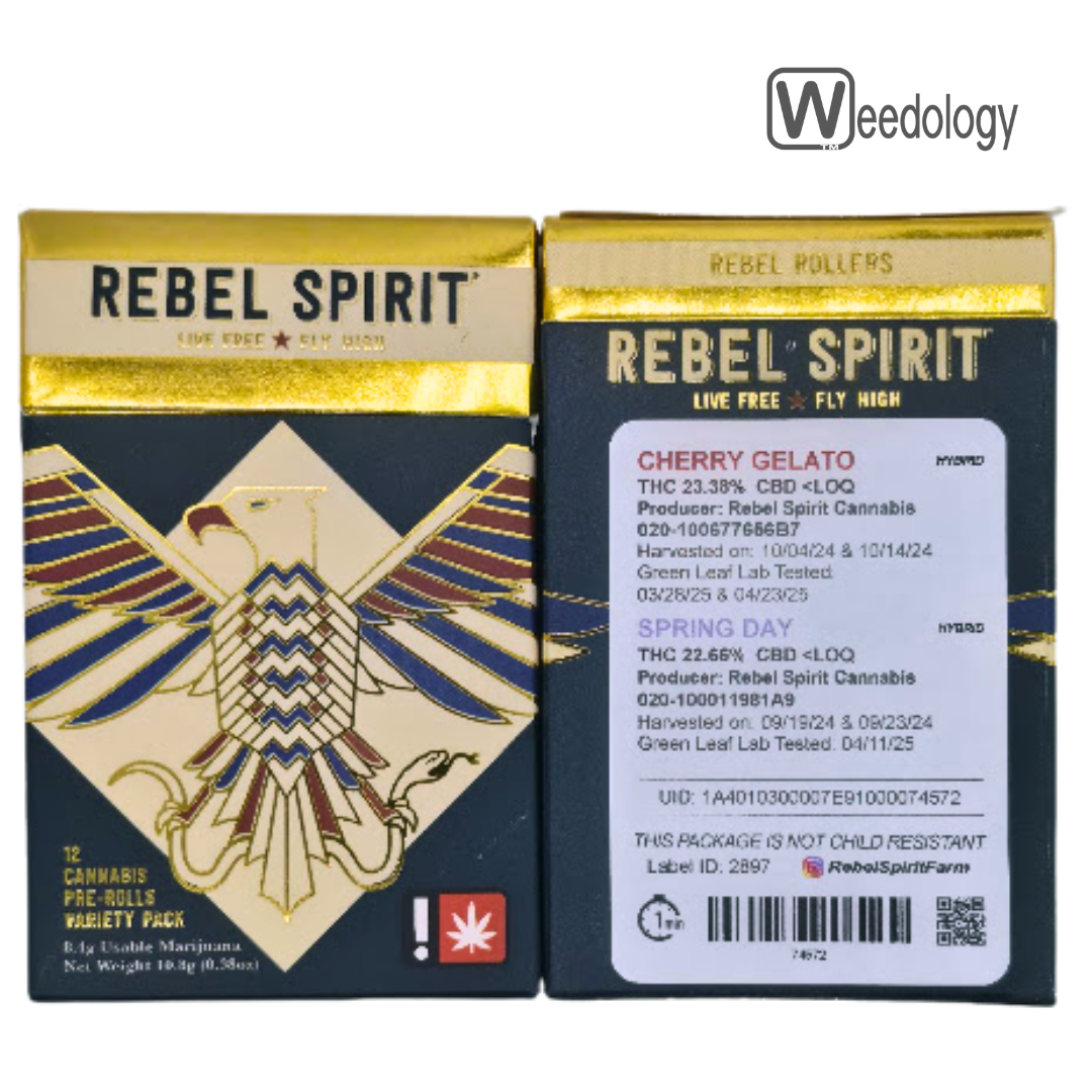 Photograph of product: Rebel Spirit 12pk CHERRY GELATO(H)/SPRING DAY(H) 0.7g Pre-Rolls