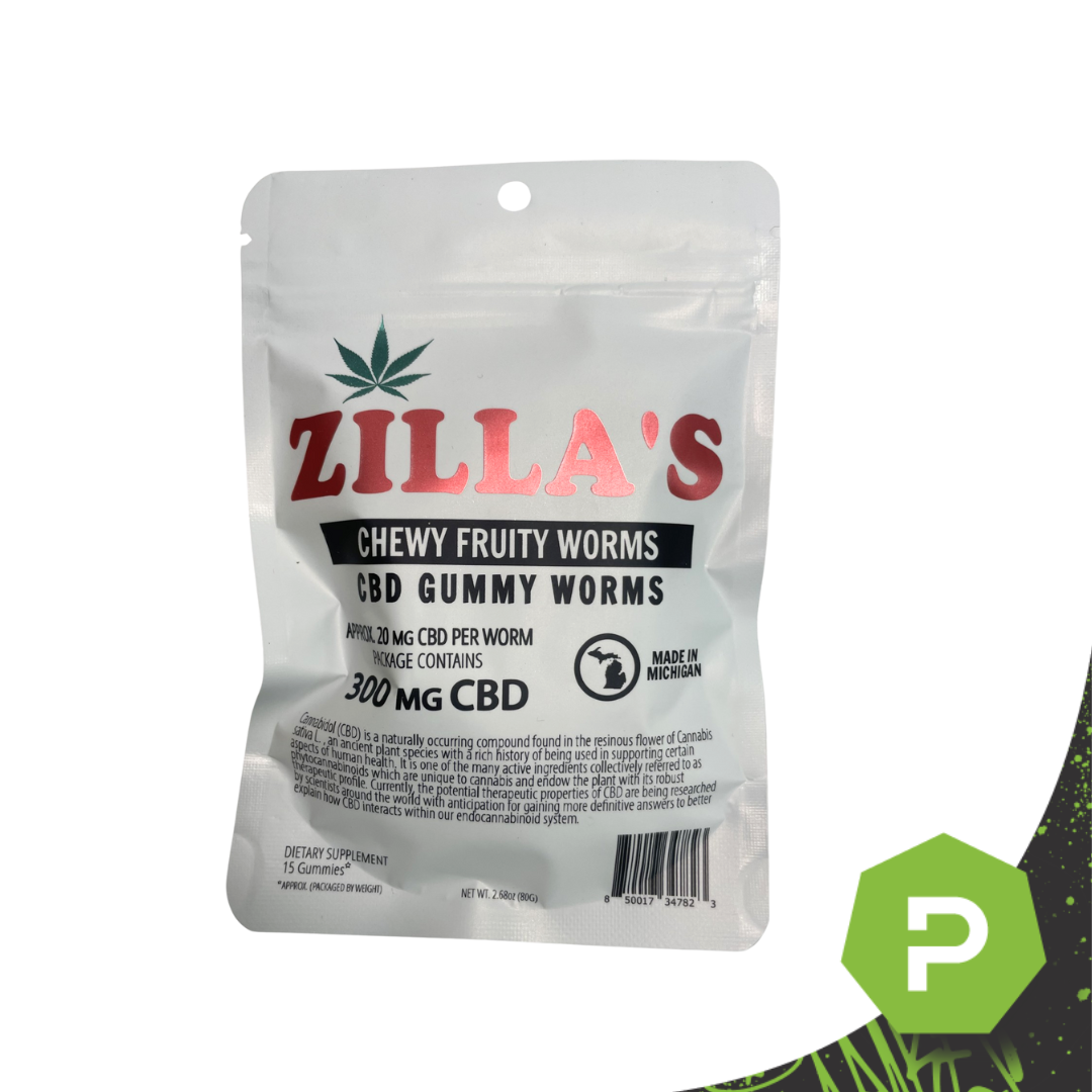 Photograph of product: Zilla's | 300mg CBD Gummy Worms | Fruity