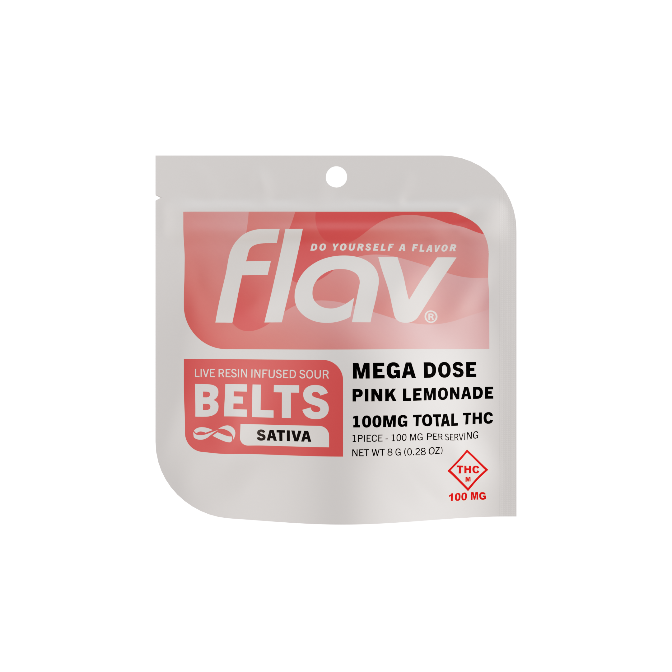Photograph of product: Flav - Pink Lemonade - Sour Mega Belt - Live Resin - 100mg (1ct) - Oui'd