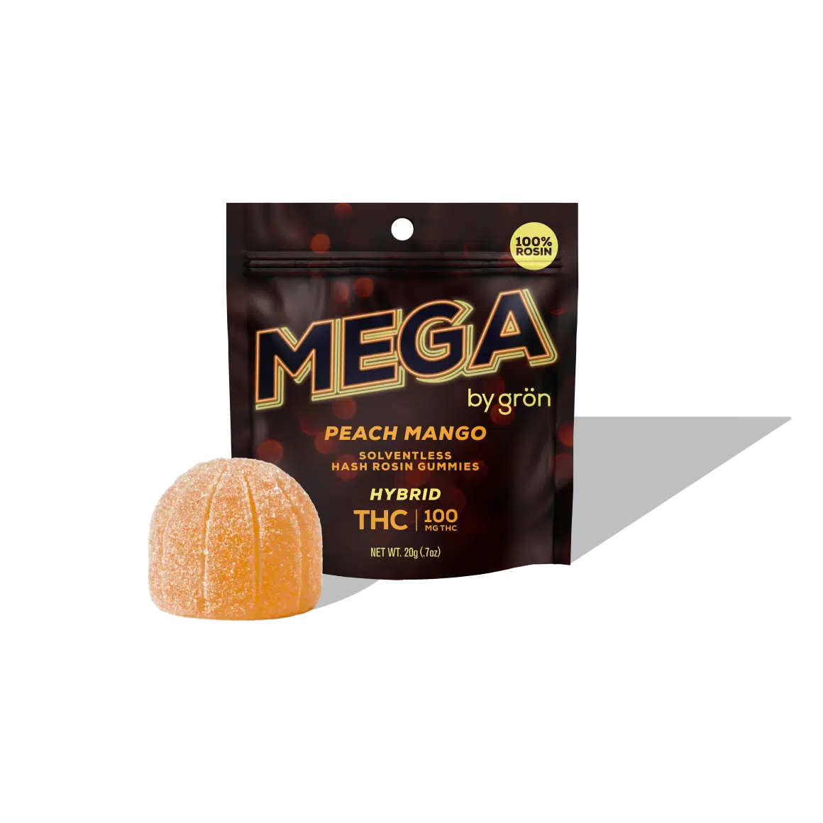 Photograph of product: Gron 100% Rosin MEGA Pearl Gummy - Peach Mango 100mg