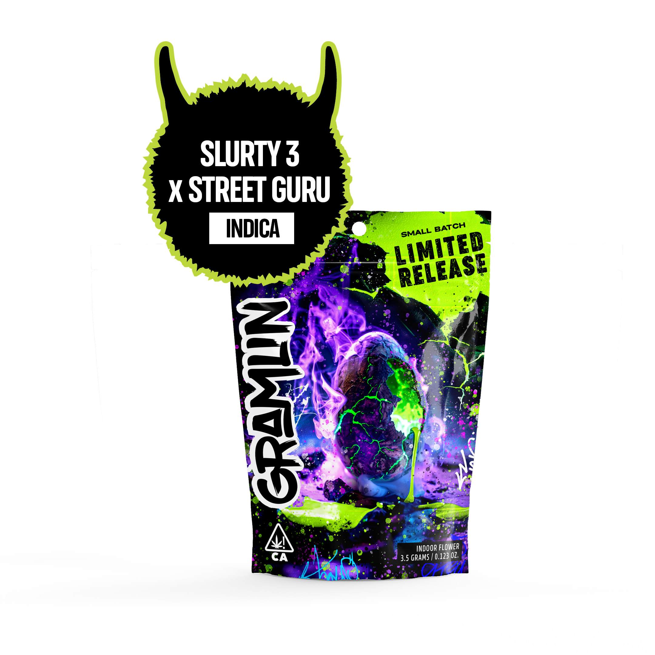 Photograph of product: GRAMLIN LIMITED RELEASE FLOWER - SLURTY 3 X STREET GURU 3.5G