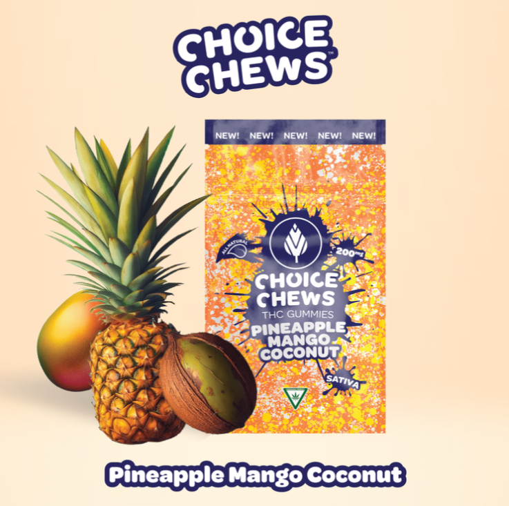 Photograph of product: Choice - 200MG Gummies - Pineapple Mango Coconut