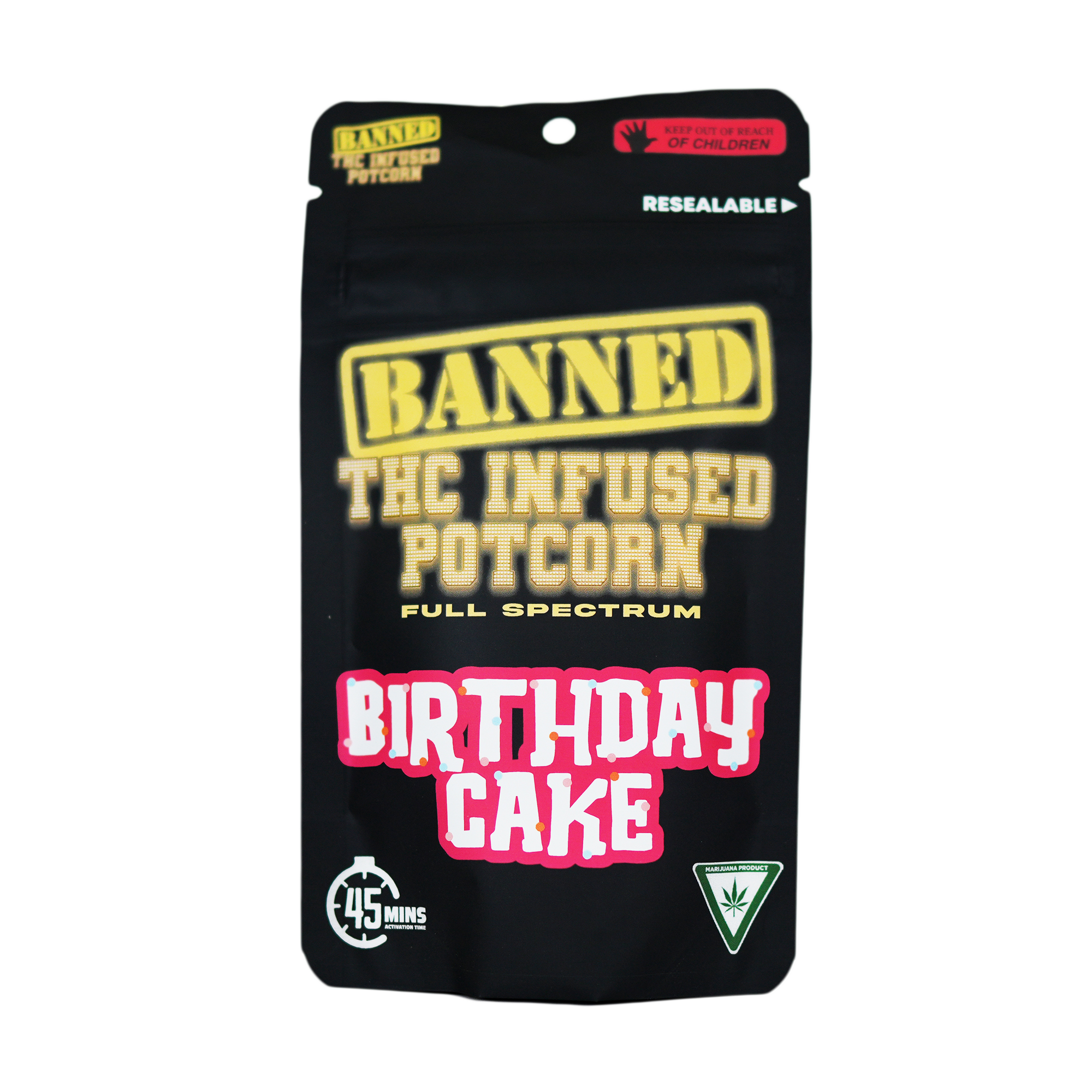 Photograph of product: BANNED | 200MG POTCORN | BIRTHDAY CAKE