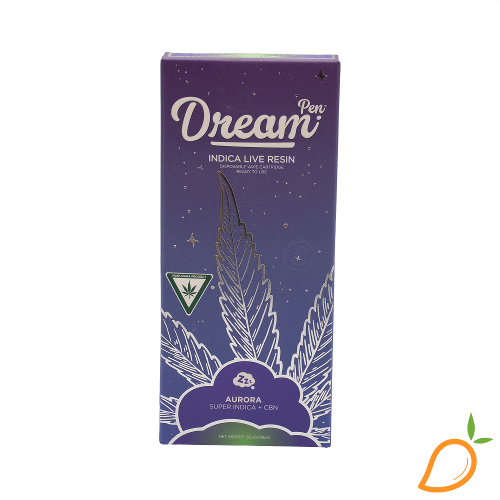 Photograph of product: 0.5g CBN Aurora Dreams Line Live Resin Disposable Vape Sauce