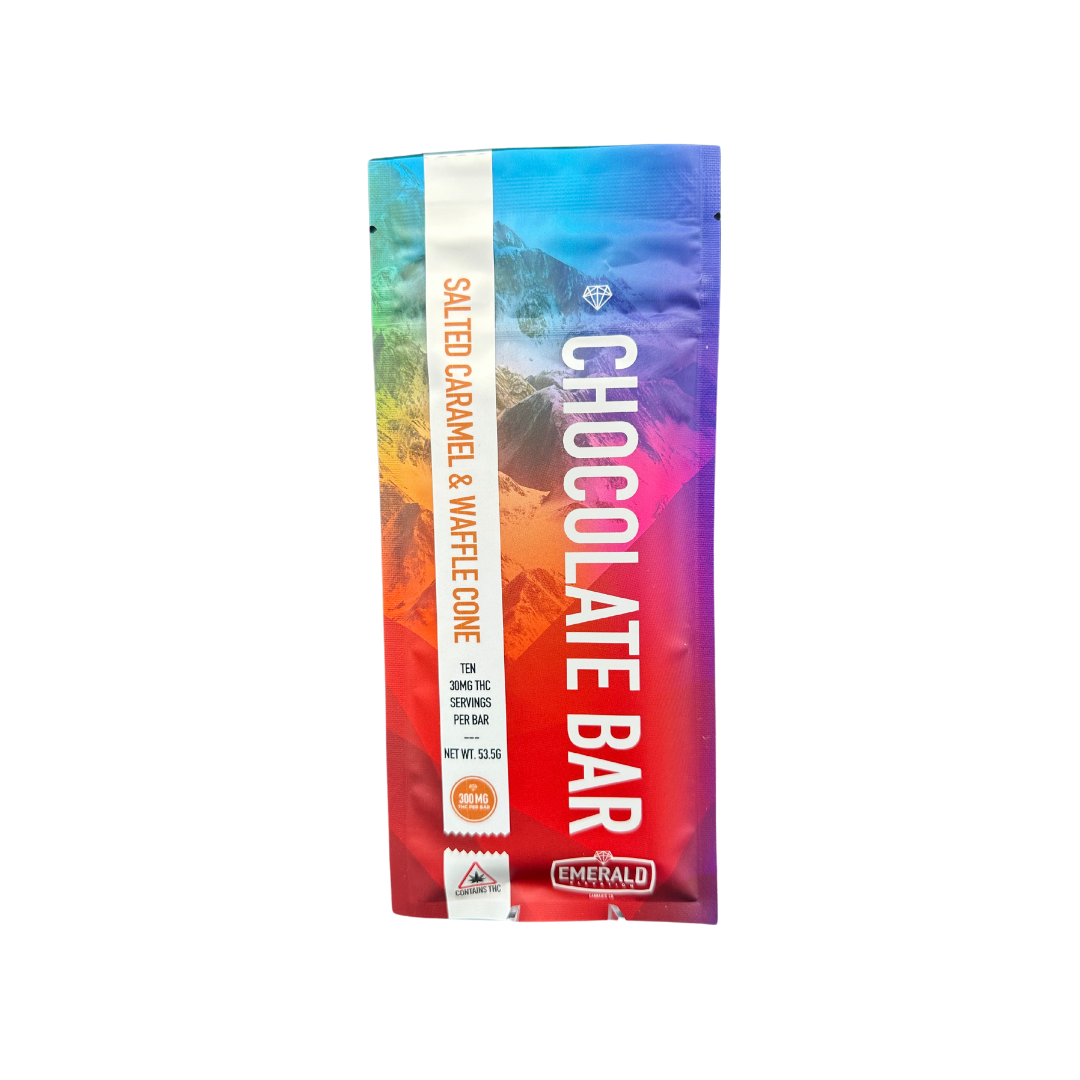 Photograph of product: Emerald Elevation - Salted Caramel & Waffle Cone Chocolate Bar