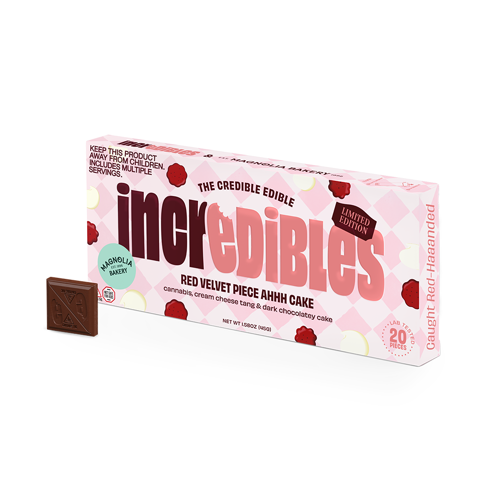 Photograph of product: Incredibles | Chocolate (CBD 1:1) Red Velvet Piece Ahh Cake 100mg