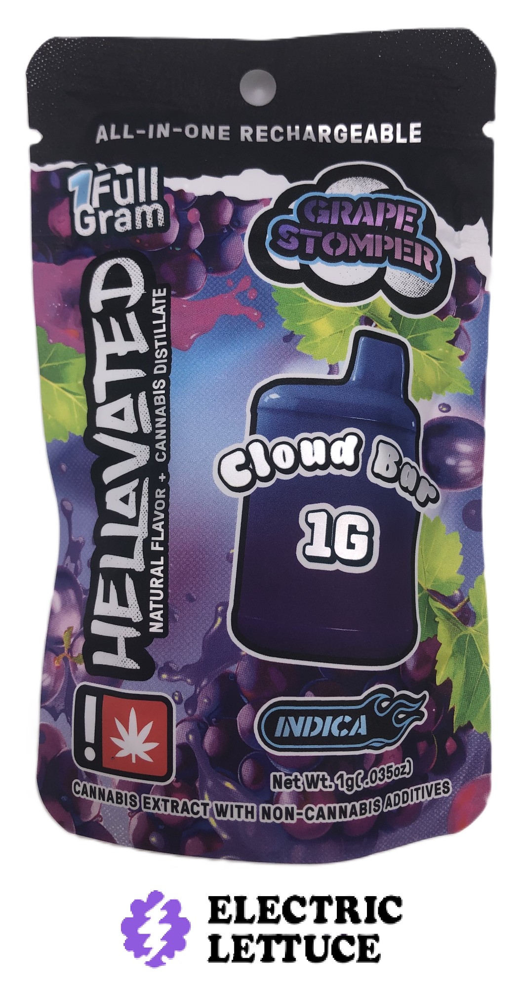 Photograph of product: Hellavated Cloud Bar Grape Stomper AIO 1g