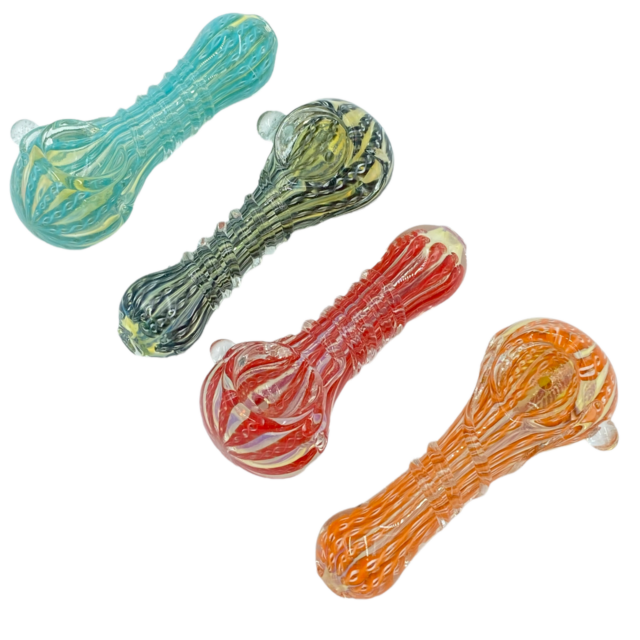 Photograph of product: 3.5" Fumed Rainbow Ribbon Spoon Pipes | Assorted Colors