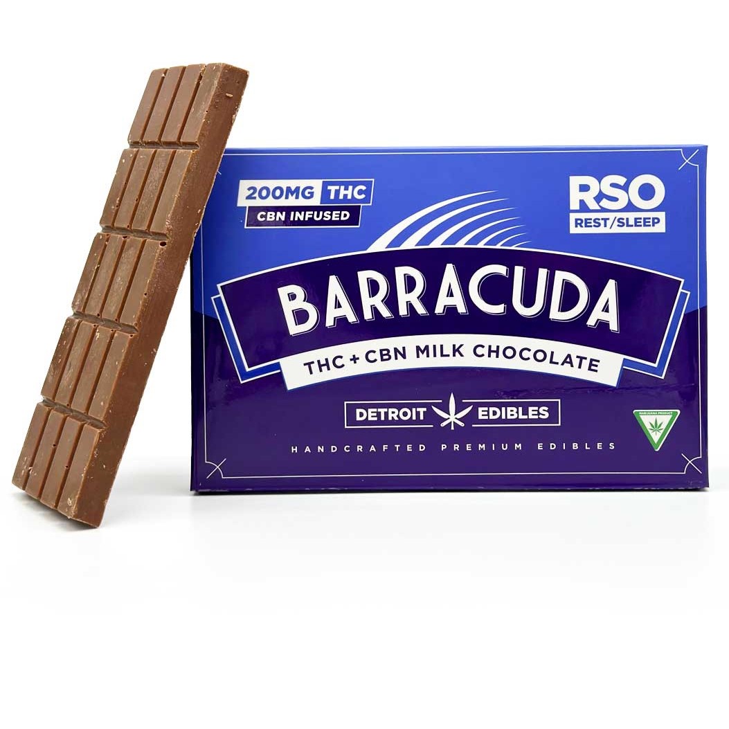 Photograph of product: Detroit Edibles RSO Rest Milk Chocolate Barracuda Bar | 200mg