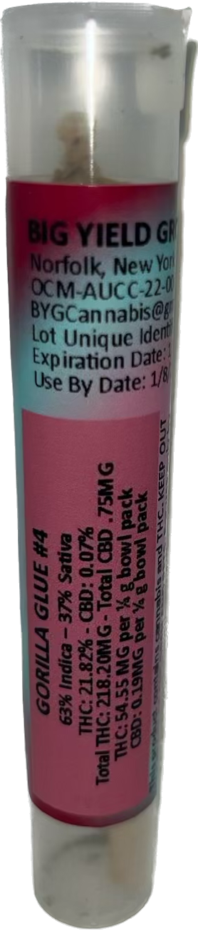 Photograph of product: Big Yield Growers - Pre Roll Gorilla Glue #4 kief infused cone)