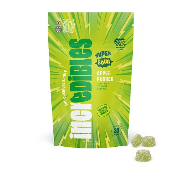 Photograph of product: Incredibles. | Super Sour Apple Pucker (H) | 10mg x 10ct Gummies