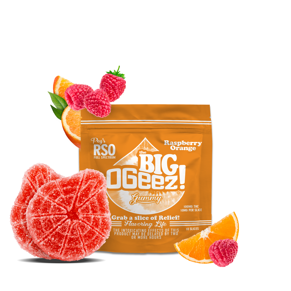 Photograph of product: Raspberry Orange | Peg's RSO Gummies | 100mg | 10-Pack