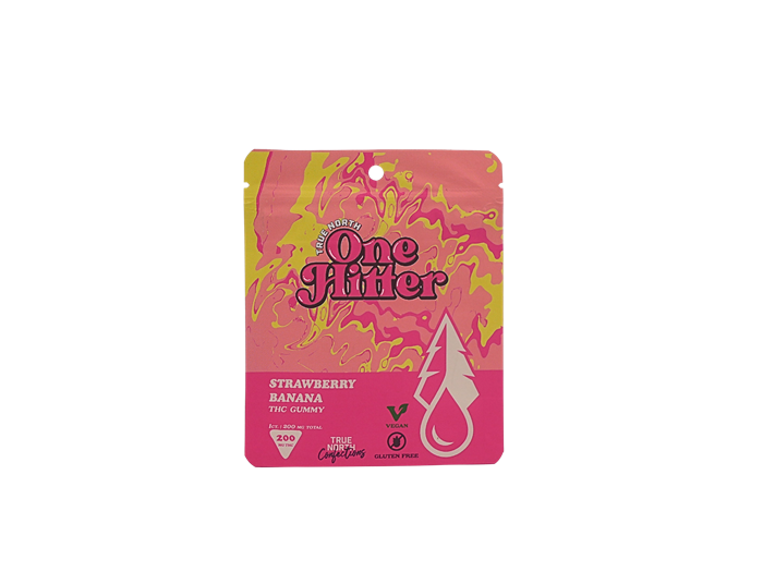 Photograph of product: TRUE NORTH | ONE HITTER | STRAWBERRY BANANA | GUMMIES | 200MG | REC