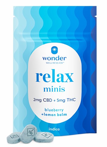 Photograph of product: 40ct/5mg Relax Mini Troches [5:2 TH-oui:CBD] (Blueberry)