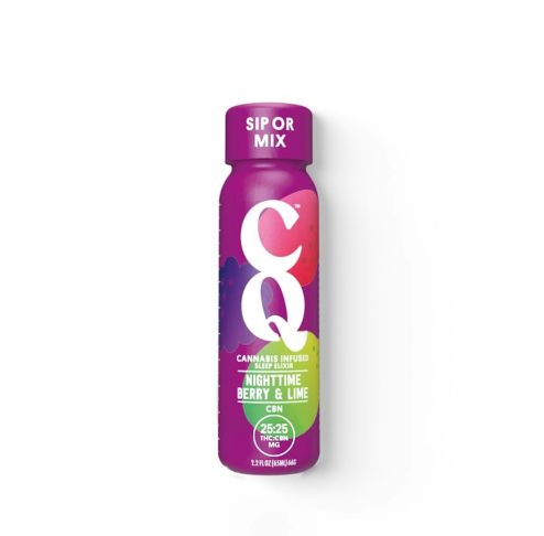 Photograph of product: CQ | NightTime Berry & Lime | 2.2 oz. shot | 1:1 TH-oui : CBN | 25mg