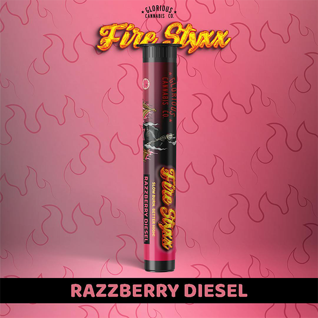 Photograph of product: RAZZBERRY DIESEL 1G INFUSED PRE ROLL *6 FOR 33*