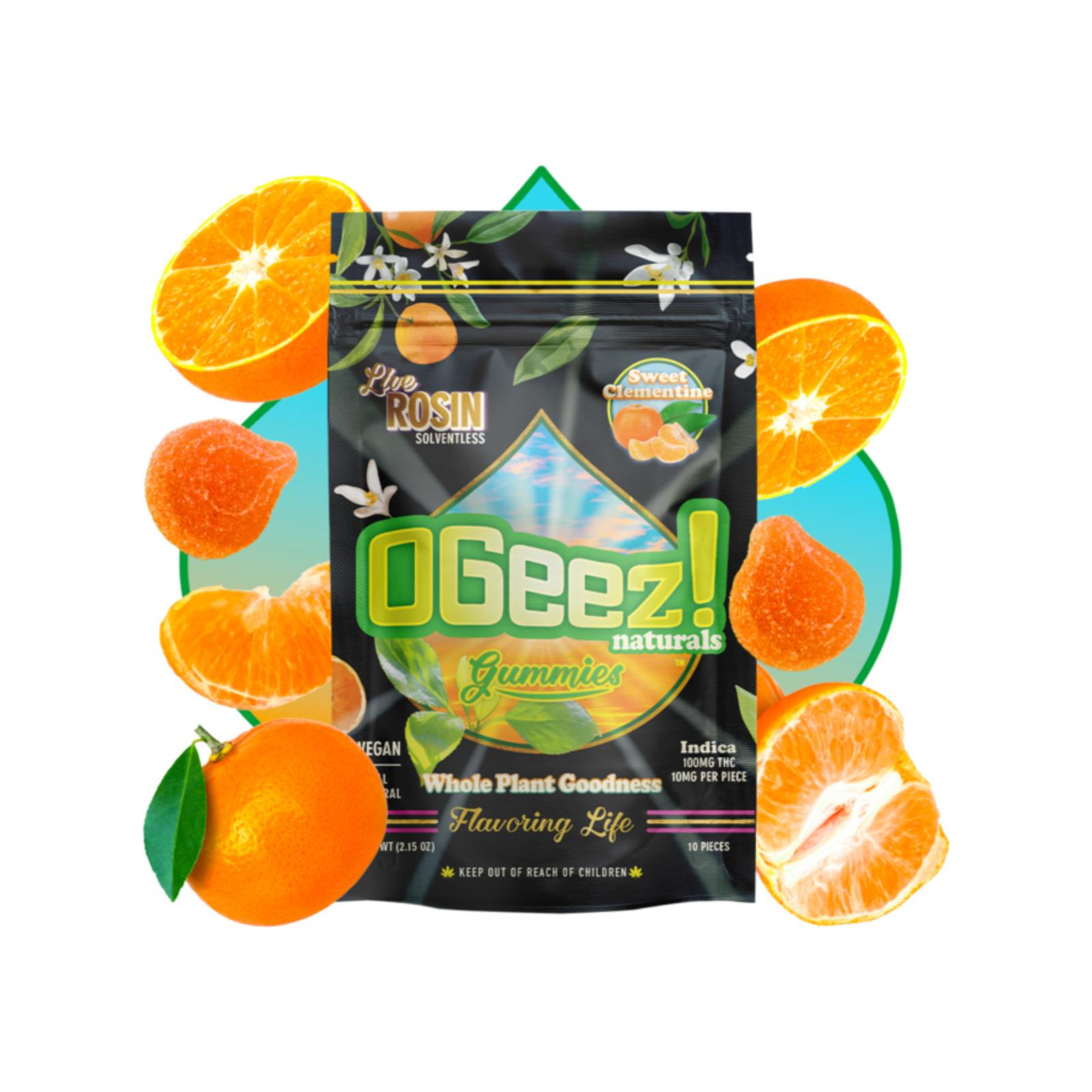 Photograph of product: OGeez | Live Rosin Gummies | Sweet Clementine (Vegan) | 10pk (Oui'd)