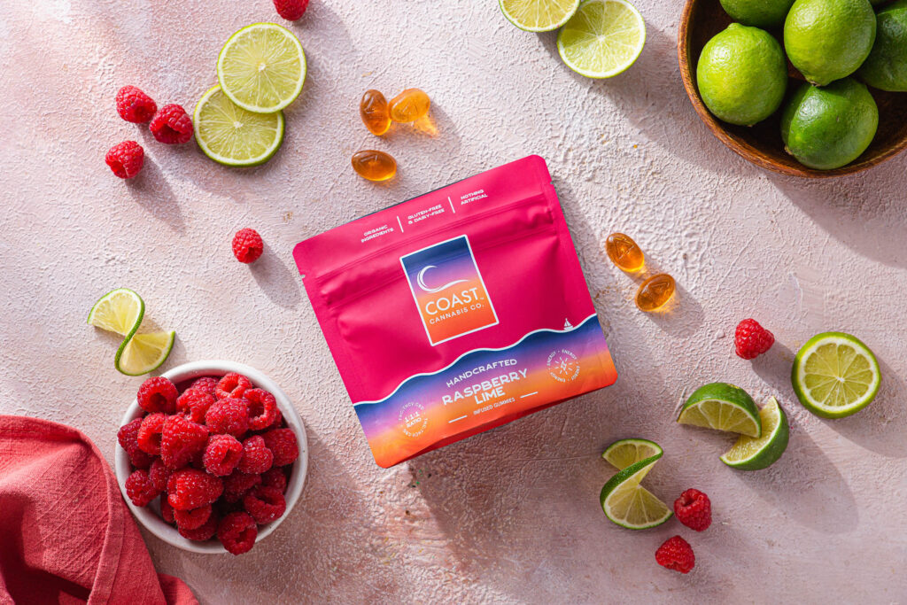 Photograph of Product: Coast Cannabis Co. | Raspberry Lime 1:1:1 | Gummies | 100mg