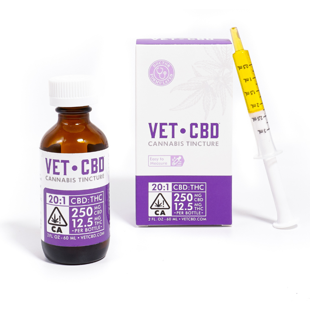 Photograph of product: 20:1 VetCBD Tincture CBD:250mg/TH-oui:12.5mg 2oz/60ml $62