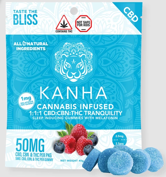 Photograph of product: Tranquility Sleep Gummies 1:1:1 CBD:CBN:THC - Kanha
