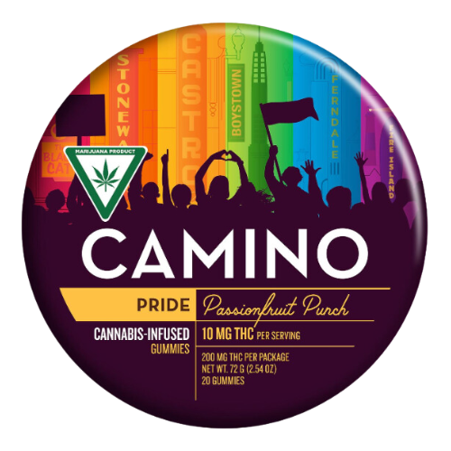 Photograph of product: Kiva Confections Camino Passionfruit Punch Pride Gummies 200mg THC
