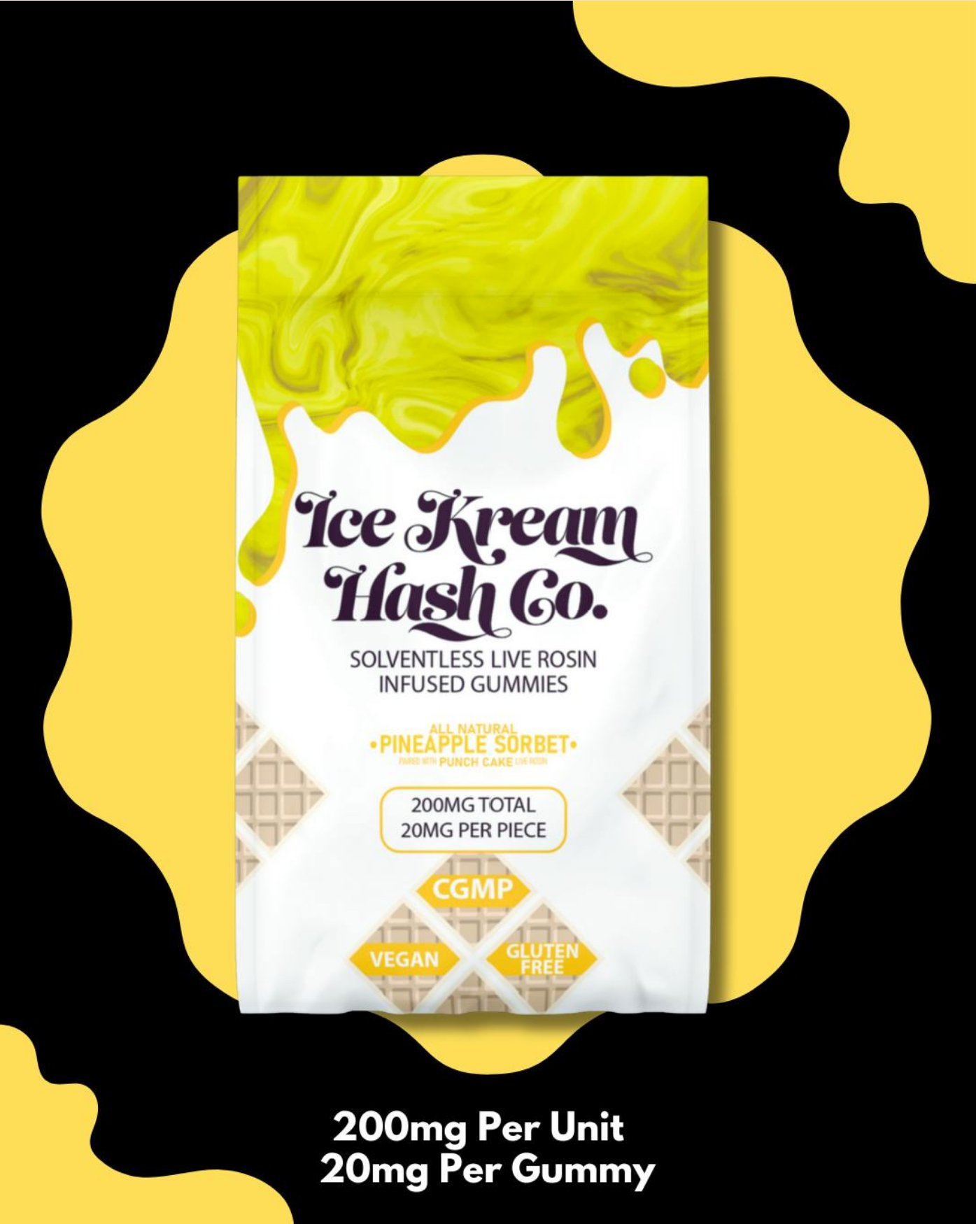 Photograph of product: Ice Kream au chocolat Co - Pineapple Sorbet Rosin Gummies 200mg