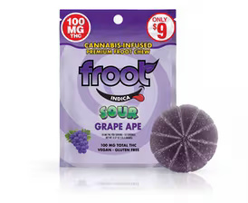 Photograph of product: Froot Sour Grape SINGLE gummy (VEGAN/GF) 100mg