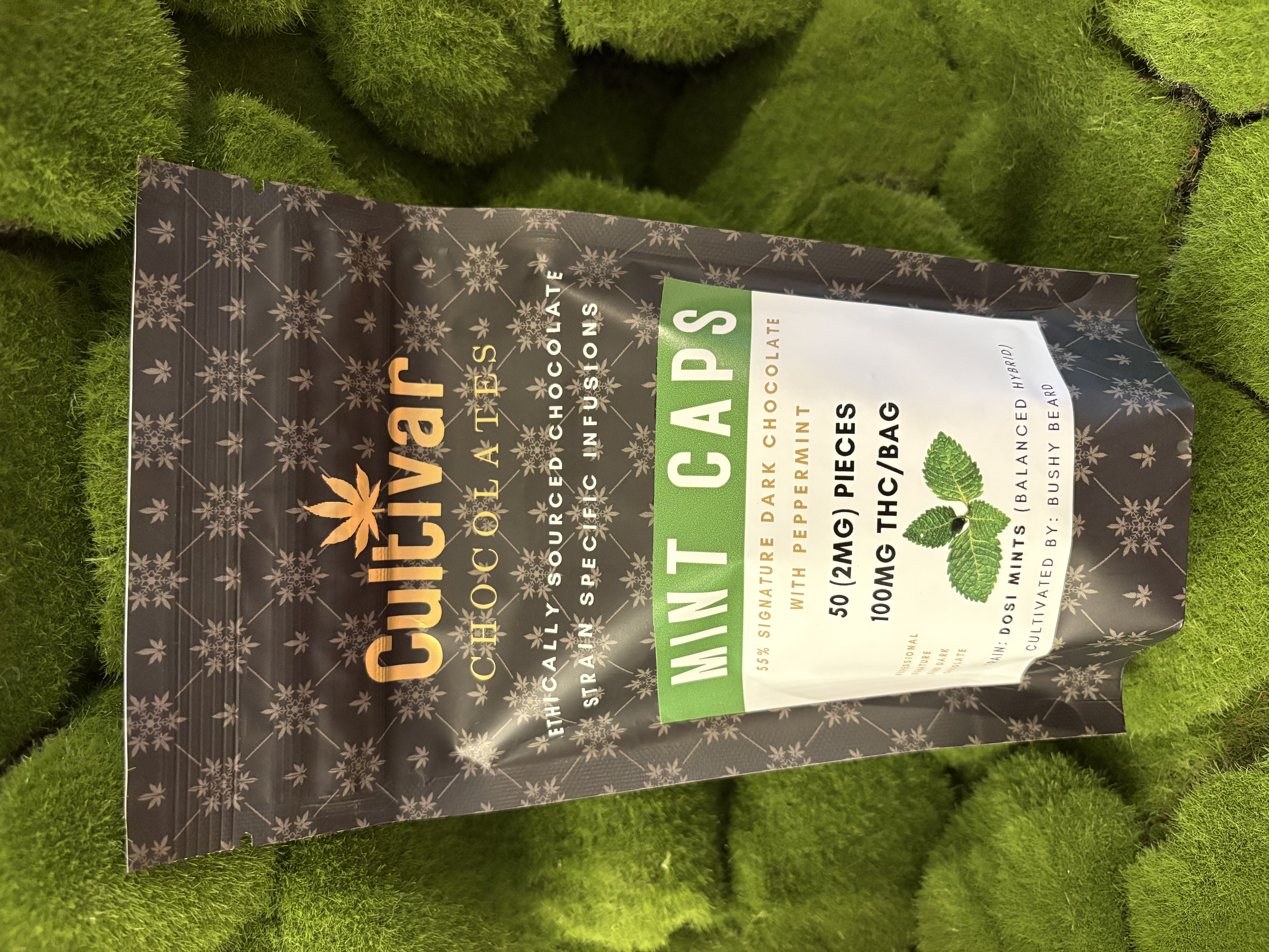 Photograph of product: 50mg Edible Pack | Dark Chocolate Mint Caps | Cultivar Chocolates