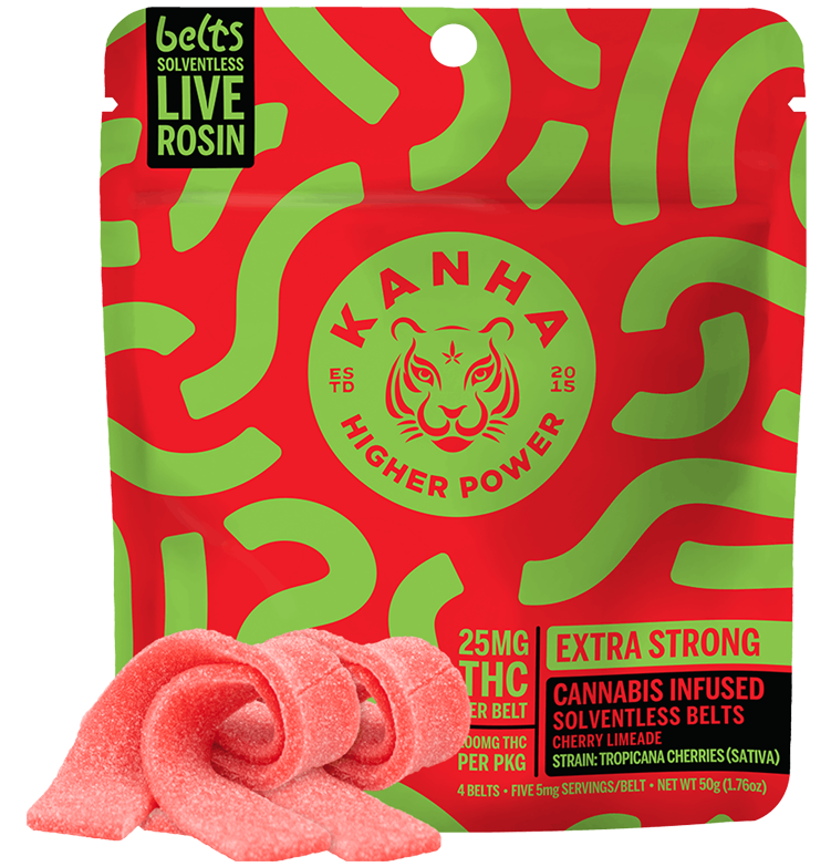 Photograph of product: Nano Cherry Limeade Sativa LRosin Belts | 50G 100MG 4PK