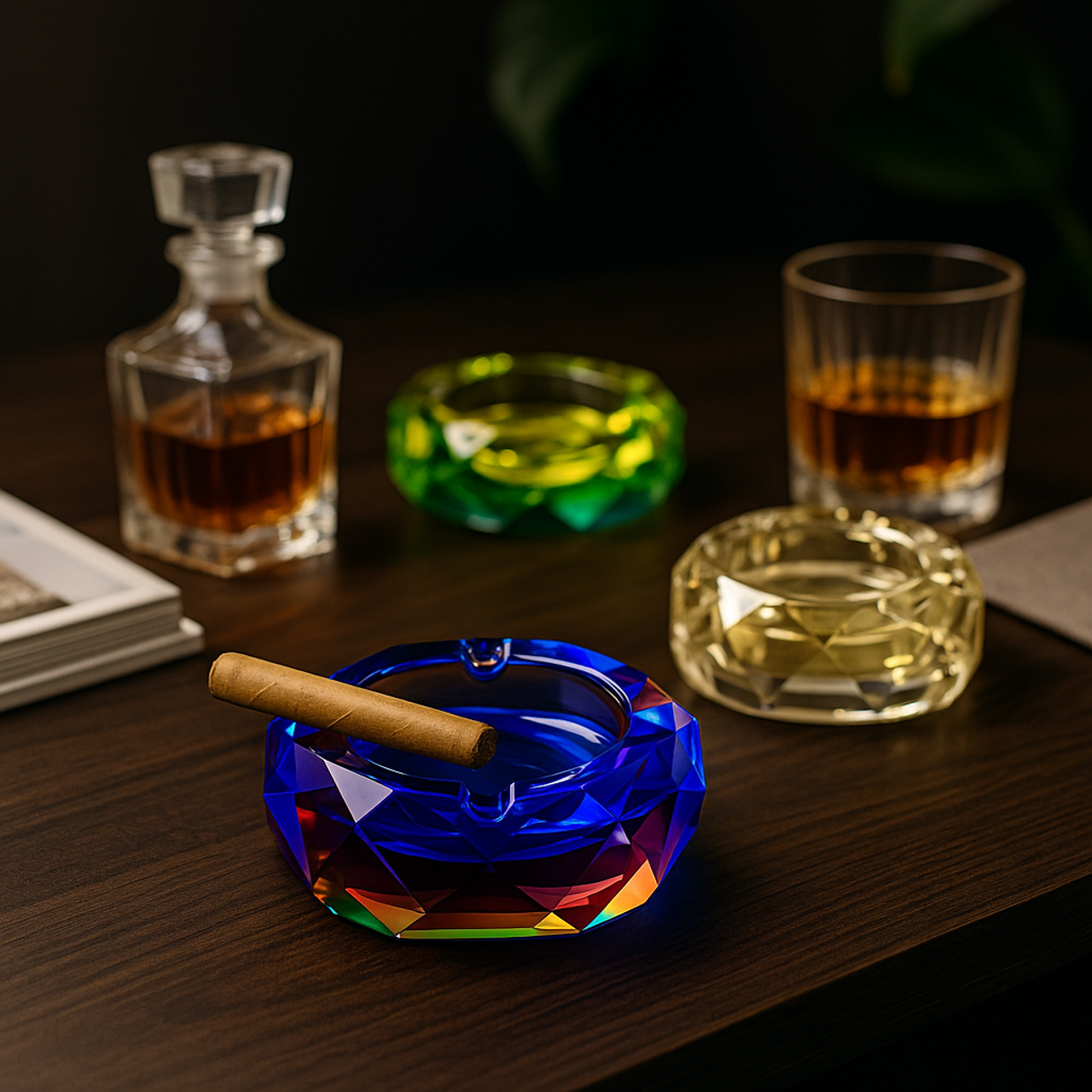 Photograph of product: Ash Tray | 4" Faceted Octagon Iridized Glass | Assorted Colors