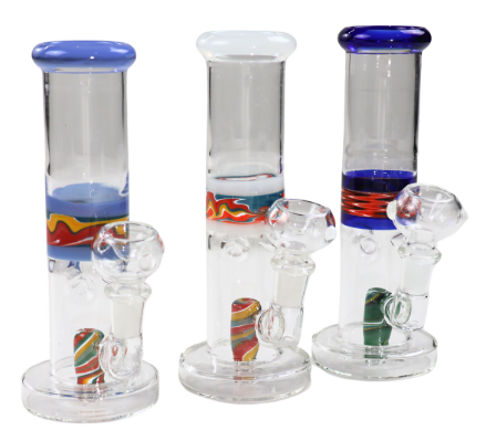 Photograph of product: $30 8" Tube Bong w/ Swirl Perc & Wig Wag Band