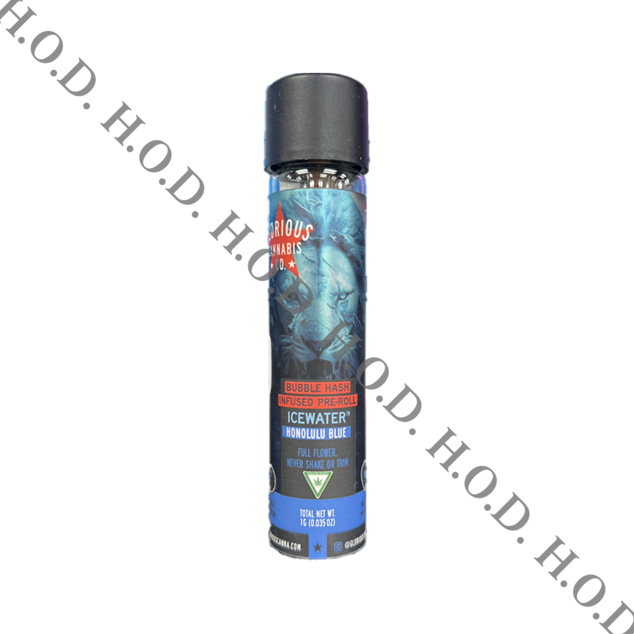 Photograph of product: Glorious Oui'd Honolulu Blue Icewater Bubble au chocolat Infused Pre-Roll 1g