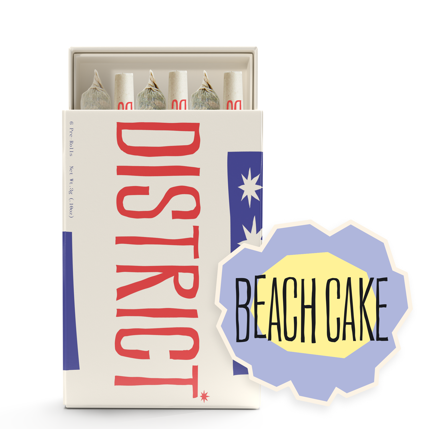 Photograph of product: District Oui'd | Pre Rolls | Beach Cake | 6 x .5g