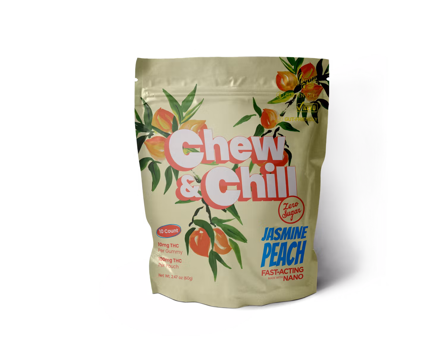 Photograph of product: Edible Gummies | Chew and Chill | Jasmine Peach - 10pk | 100MG