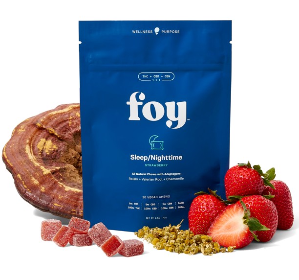 Photograph of product: Foy - Nighttime Strawberry TH-oui:CBD:CBN - 100MG 1:1:1 Gummies