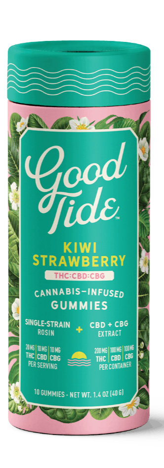 Photograph of product: Good Tide: Kiwi Strawberry Hash Rosin THC:CBD:CBG  Refreshing 200MG Gummies (H)