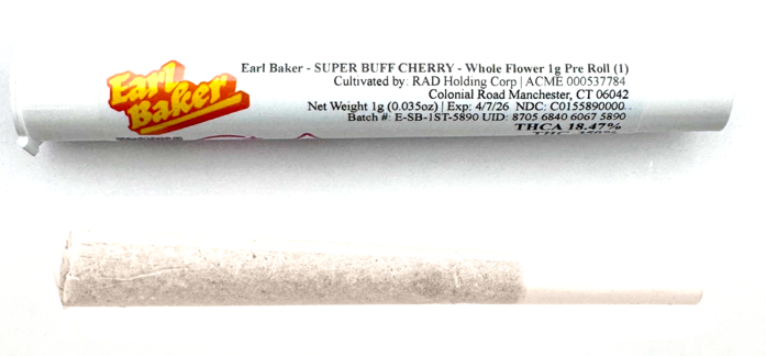Photograph of product: EARL BAKER - SUPER BUFF CHERRY - WHOLE FLOWER 1G PRE ROLL (1)