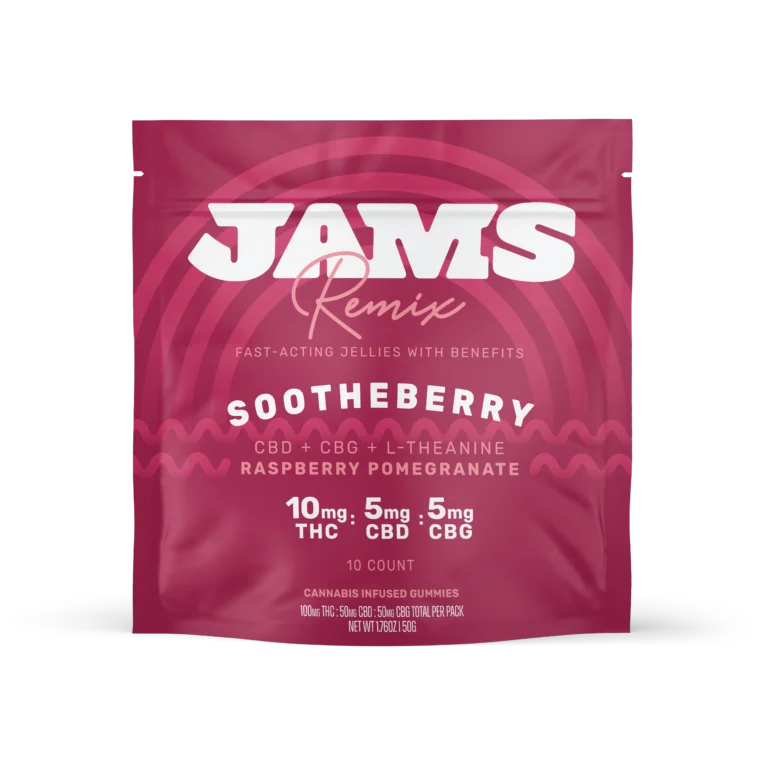 Photograph of product: JAMS Edibles Remix Fast Acting 10pk/100mg- Sootheberry (10mg TH-oui: 5mg CBD: 5mg CBG)