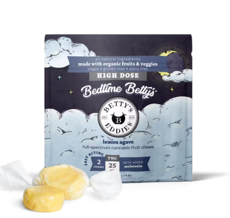Photograph of product: BETTY'S EDDIES BEDTIME LEMON AGAVE 2PK FRUIT CHEWS 50MG