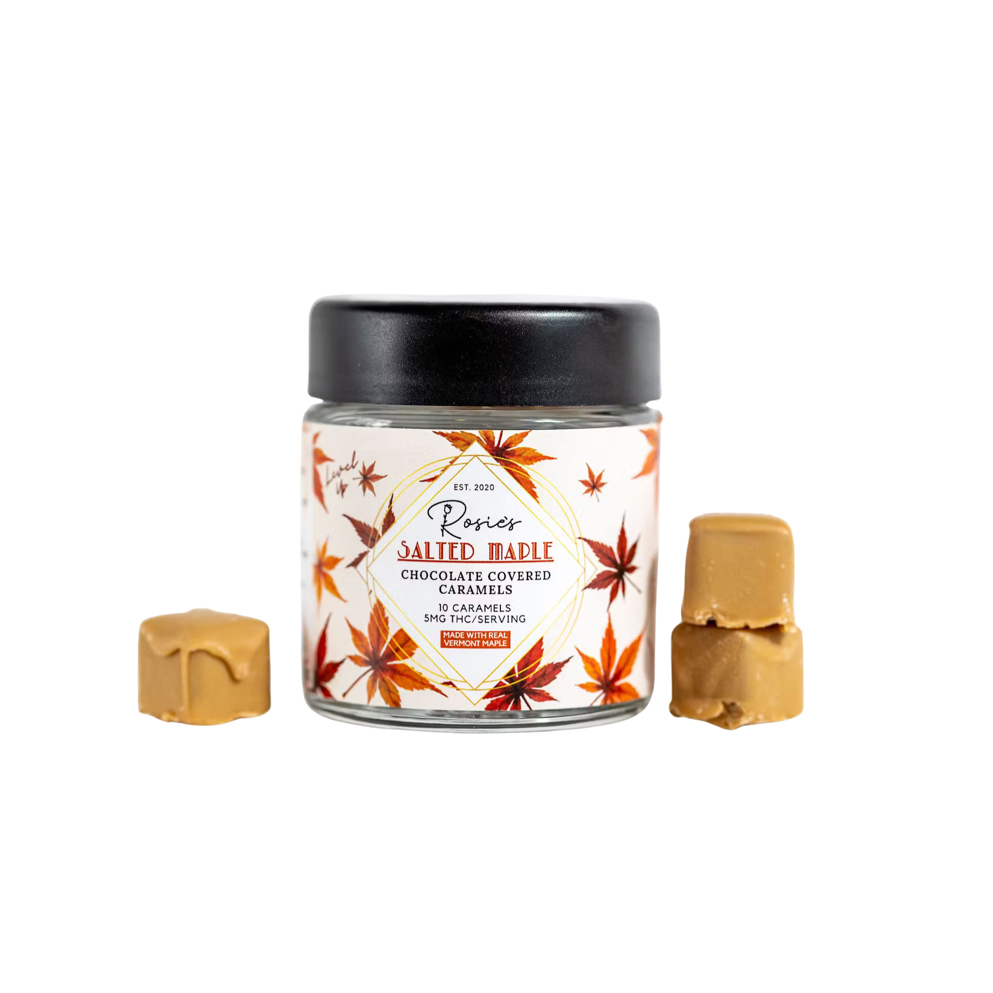 Photograph of Product: Rosie's Salted Maple Chocolate Covered Caramels 5mg