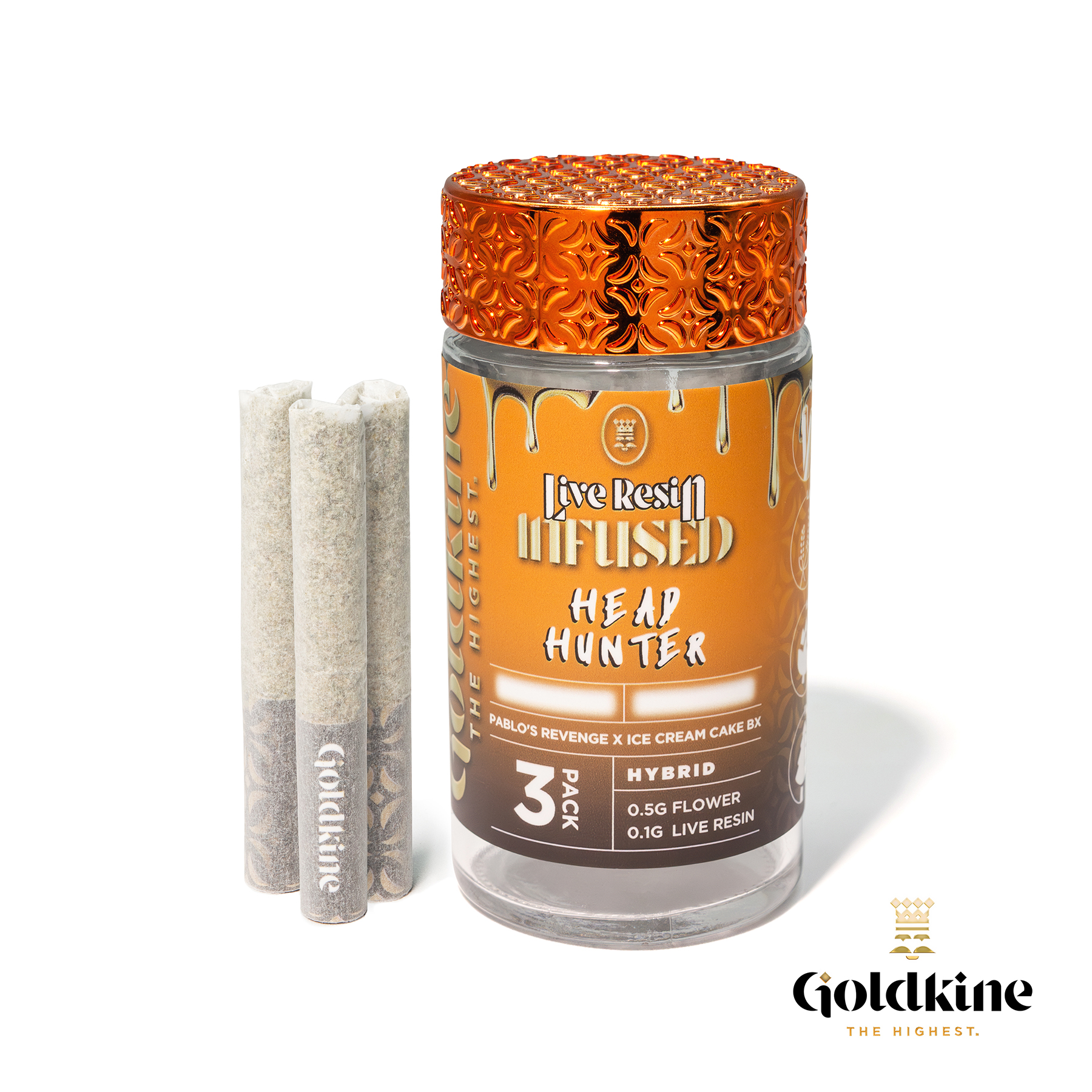 Photograph of product: Goldkine - Head Hunter - 1.8g (3x.6g) Infused Pre-Rolls